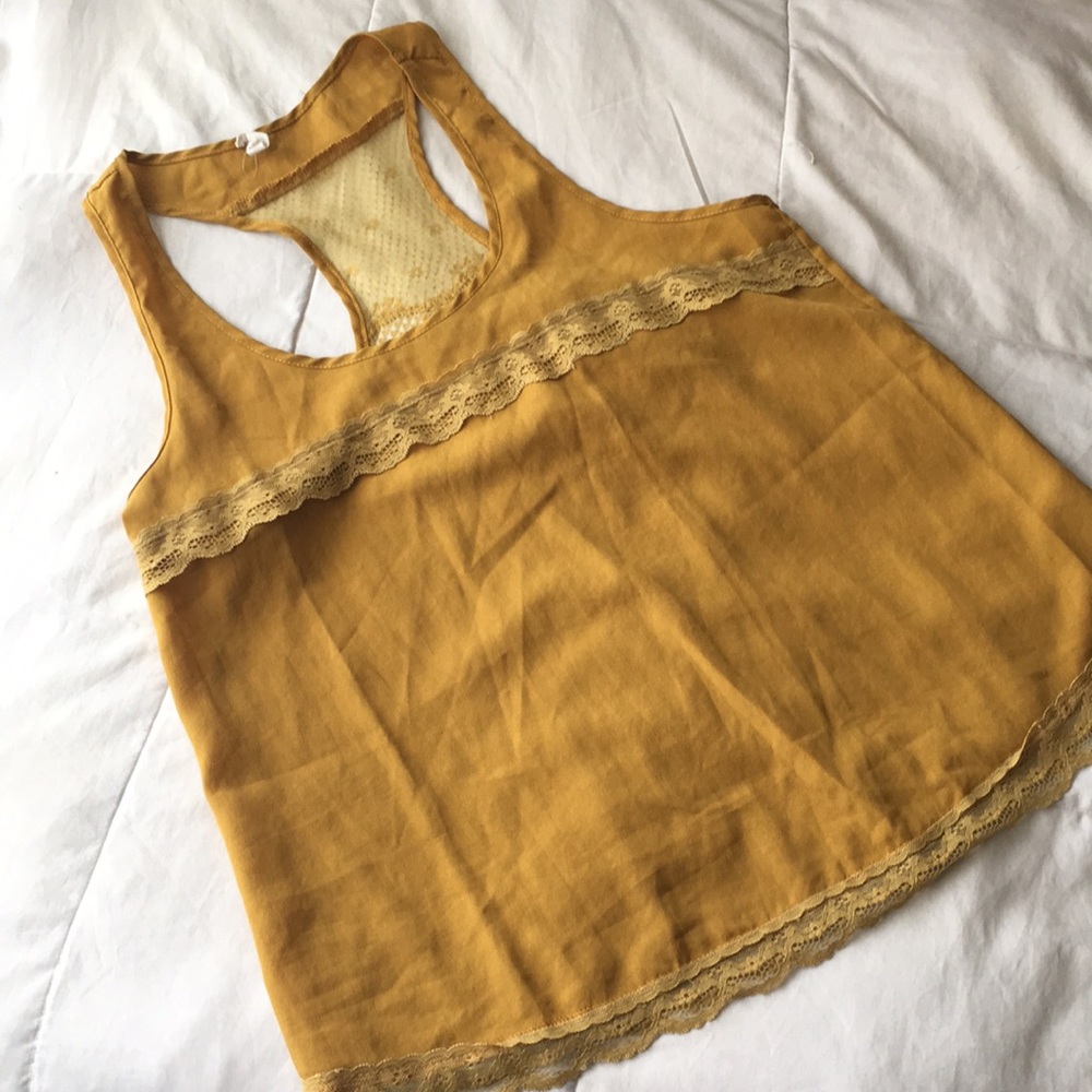 Mustard Top with Lace Accents